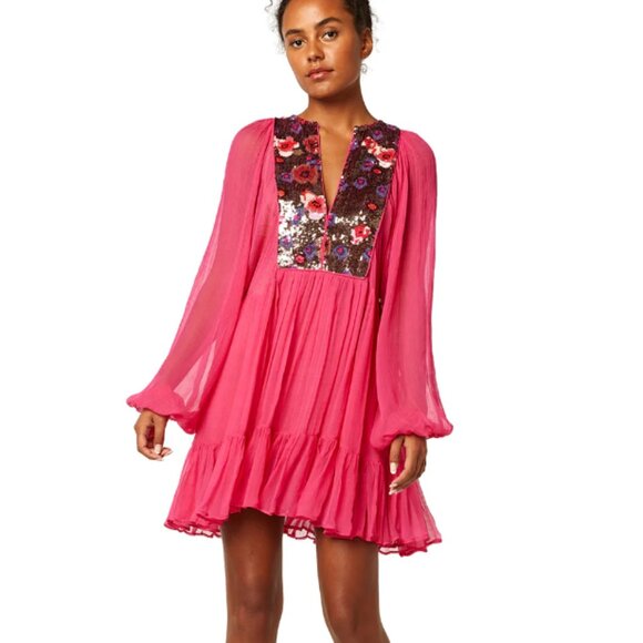 Misa Los Angeles Zahia Pink Sequin Chiffon Long Sleeve Dress - Picture 6 of 6